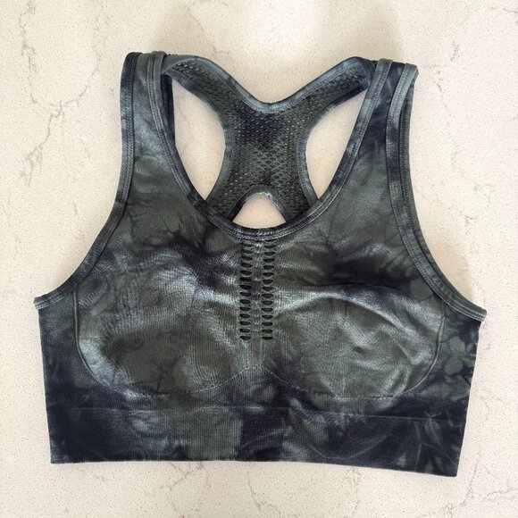 SoulCycle Green and Black Racerback Sports Bra - Picture 1 of 4